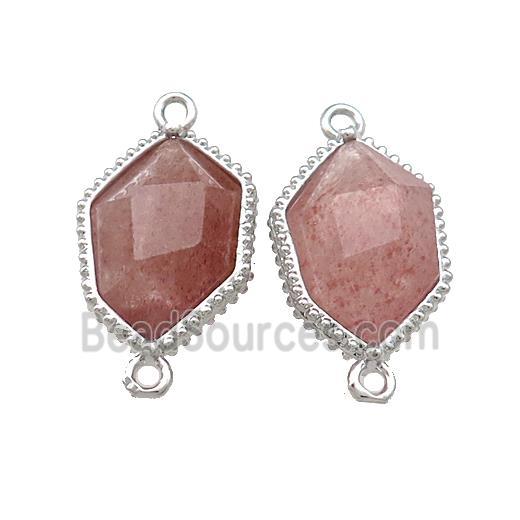 Pink Strawberry Quartz Prism Connector Platinum Plated