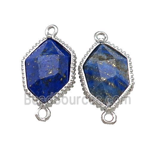 Natural Blue Lapis Lazuli Prism Connector Platinum Plated