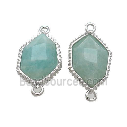 Natural Green Amazonite Prism Connector Platinum Plated