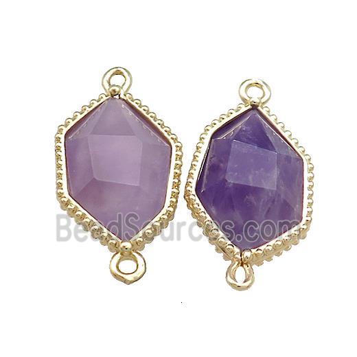 Purple Amethyst Connector Prism Gold Plated