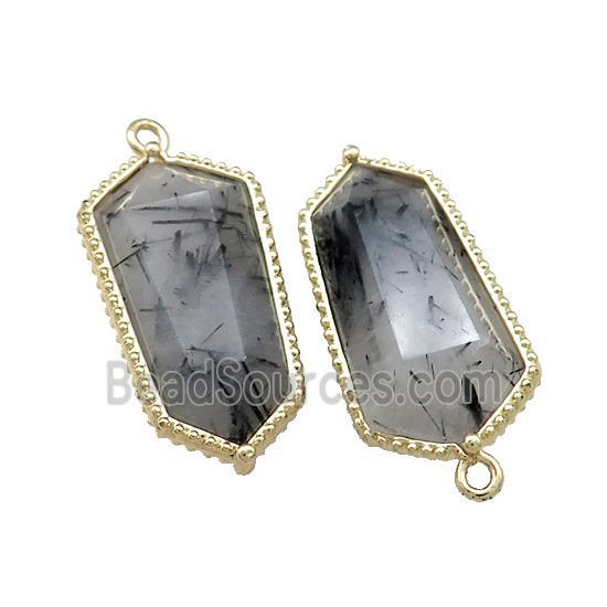 Black Rutilated Quartz Prism Pendant Gold Plated