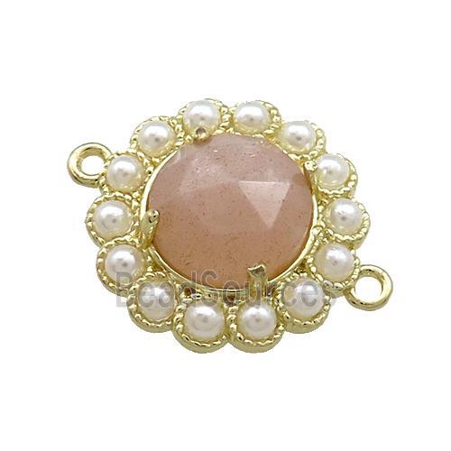 Copper Circle Connector Pave Peach Sunstone Pearlized Resin Gold Plated