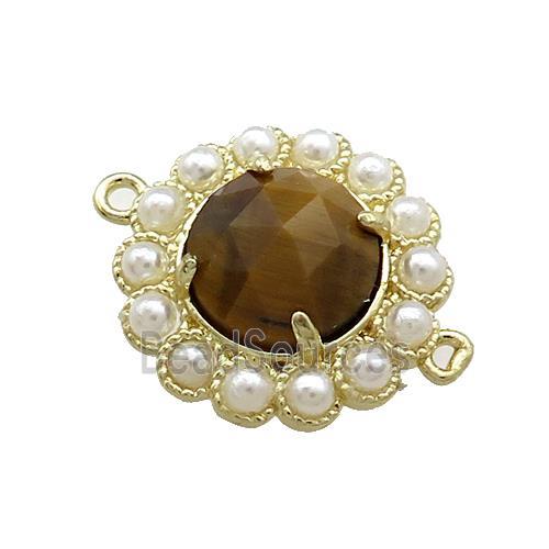 Copper Circle Connector Pave Tiger Eye Stone Pearlized Resin Gold Plated