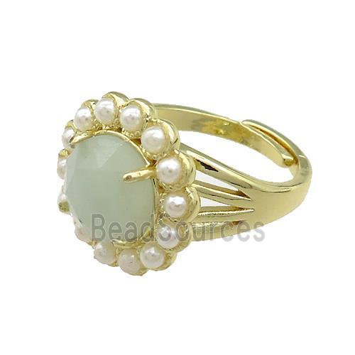 Copper Circle Rings Pave Amazonite Pearlized Resin Adjustable Gold Plated