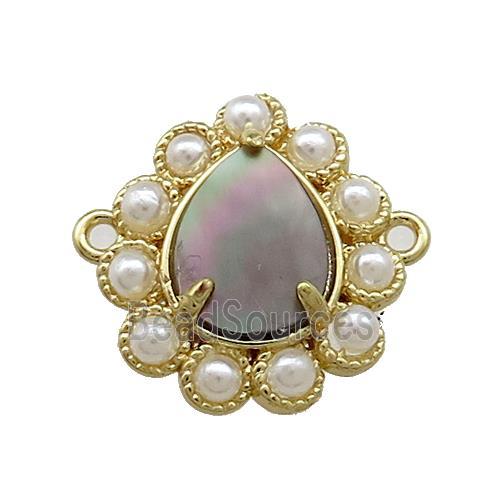 Copper Teardrop Connector Pave Gray Abalone Shell Pearlized Resin Gold Plated