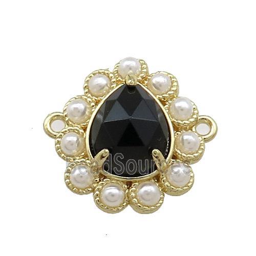 Copper Teardrop Connector Pave Onyx Pearlized Resin Gold Plated