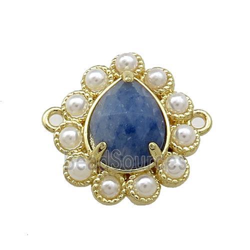 Copper Teardrop Connector Pave Blue Aventurine Pearlized Resin Gold Plated