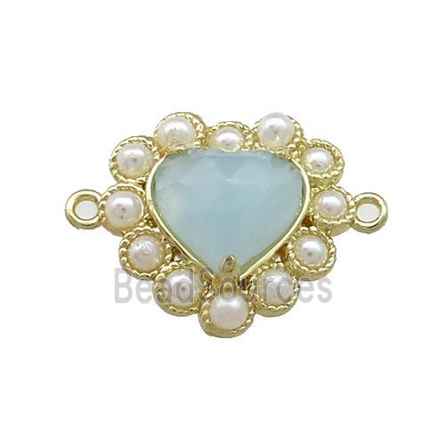 Copper Heart Connector Pave Amazonite Pearlized Resin Gold Plated