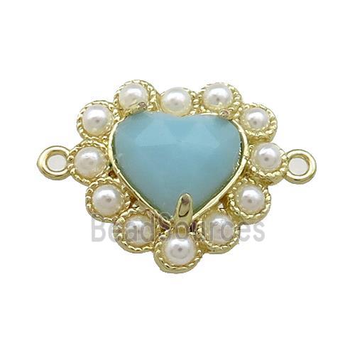 Copper Heart Connector Pave Blue Amazonite Pearlized Resin Gold Plated