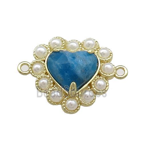 Copper Heart Connector Pave Blue Apatite Pearlized Resin Gold Plated