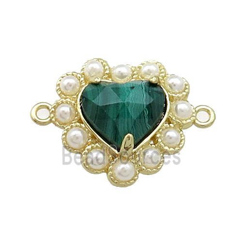 Copper Heart Connector Pave Malachite Pearlized Resin Gold Plated