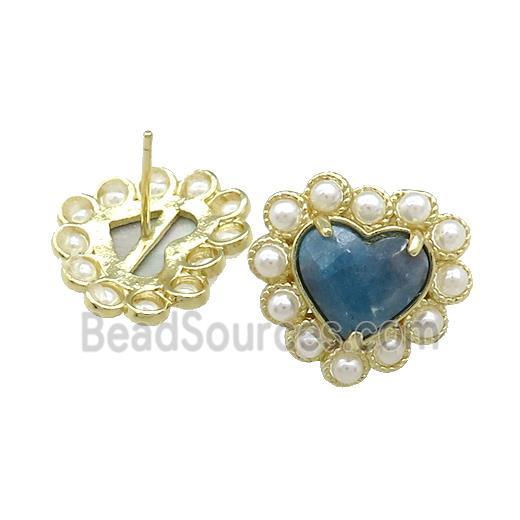 Copper Heart Stud Earring Pave Apatite Pearlized Resin Gold Plated