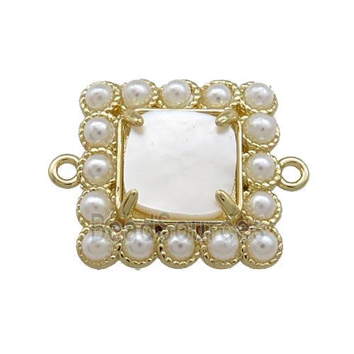 Copper Square Connector Pave White Shell Pearlized Resin Gold Plated