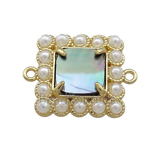 Copper Square Connector Pave Gray Abalone Shell Pearlized Resin Gold Plated