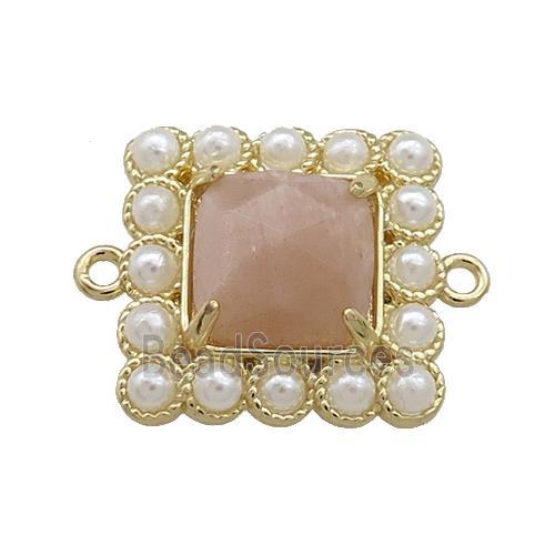 Copper Square Connector Pave Peach Sunstone Pearlized Resin Gold Plated