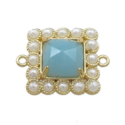 Copper Square Connector Pave Amazonite Pearlized Resin Gold Plated