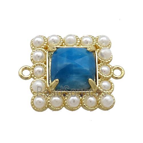 Copper Square Connector Pave Apatite Pearlized Resin Gold Plated