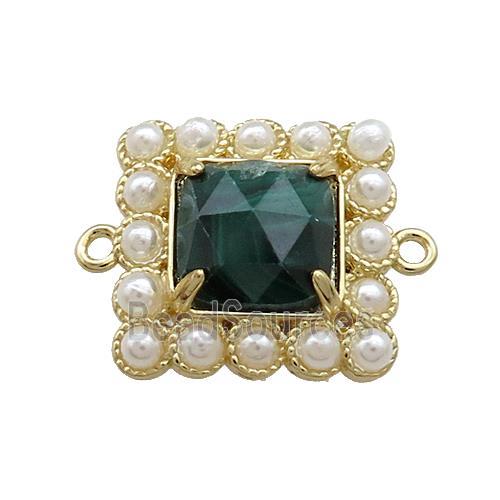 Copper Square Connector Pave Malachite Pearlized Resin Gold Plated