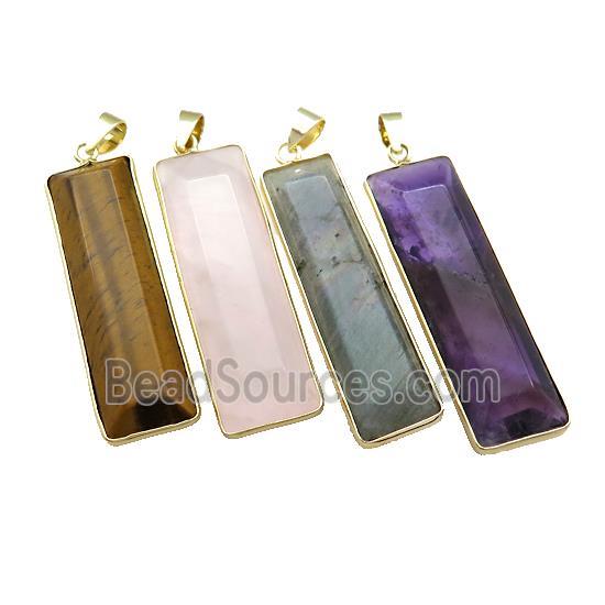 Natural Gemstone Rectangle Pendant Gold Plated Mixed