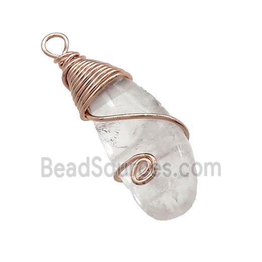 Natural Clear Quartz Teardrop Pendant Copper Wire Wrapped Rose Gold