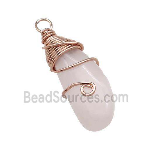 Natural Pink Rose Quartz Teardrop Pendant Copper Wire Wrapped Rose Gold