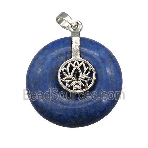 Natural Blue Lapis Lazuli Donut Pendant With Alloy Buddhist Lotus