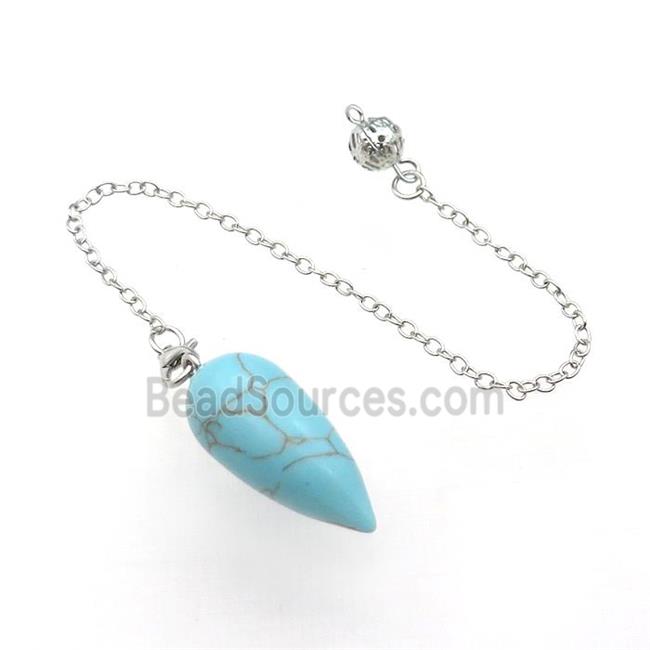 Blue Synthetic Turquoise Pendulum Pendant With Alloy Chain Platinum Plated