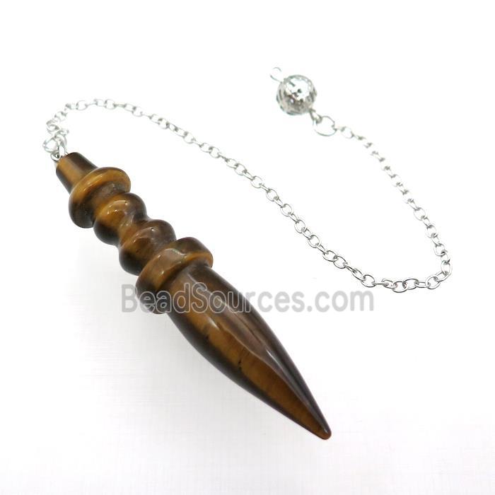 Tiger Eye Stone Pendulum Pendant With Alloy Chain Platinum Plated