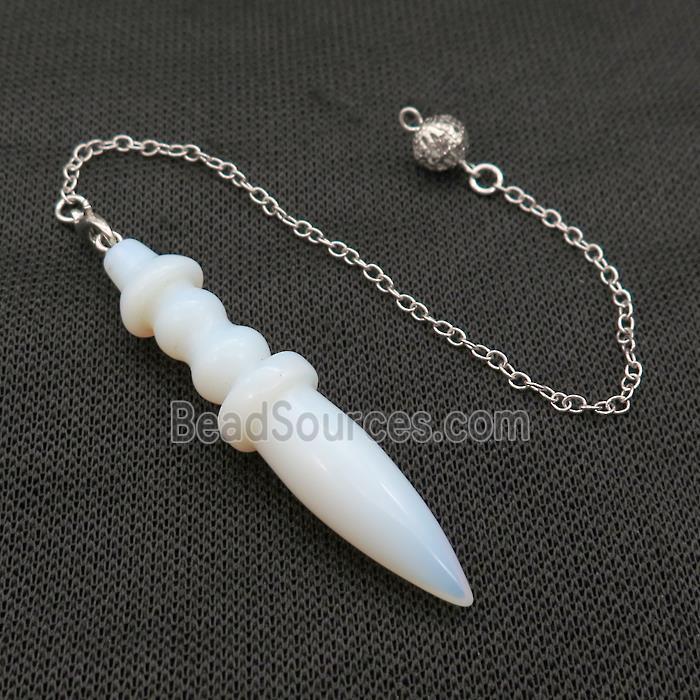 White Opalite Pendulum Pendant With Alloy Chain Platinum Plated
