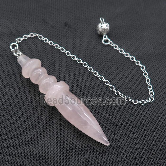 Pink Rose Quartz Pendulum Pendant With Alloy Chain Platinum Plated