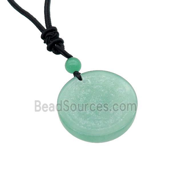 Green Aventurine Circle Chakra Necklace Black Nylon Rope Cord