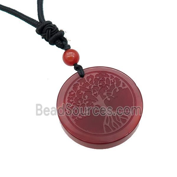 Red Agate Circle Necklace Tree Of Life Black Nylon Rope Cord