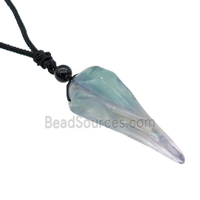 Fluorite Crow Skull Necklace Birds Black Nylon Rope Cord