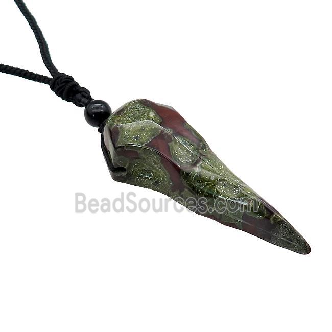 Dragon Bloodstone Crow Skull Necklace Birds Black Nylon Rope Cord