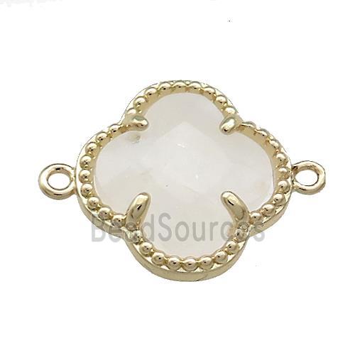 Clear Quartz Clover Connector Gold Plated