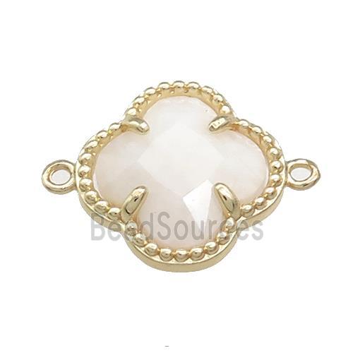 White Moonstone Clover Connector Gold Plated