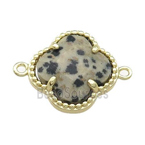 Black Dalmatian Jasper Clover Connector Gold Plated