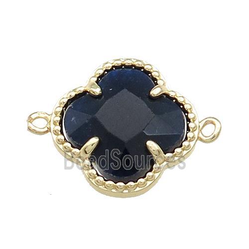 Jade Clover Connector Darkblue Dye Gold Plated