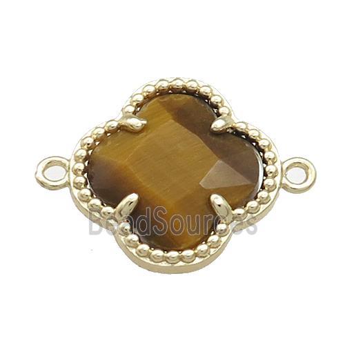 Tiger Eye Stone Clover Connector Gold Plated