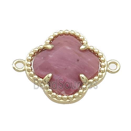 Pink Wood Lace Jasper Clover Connector Gold Plated