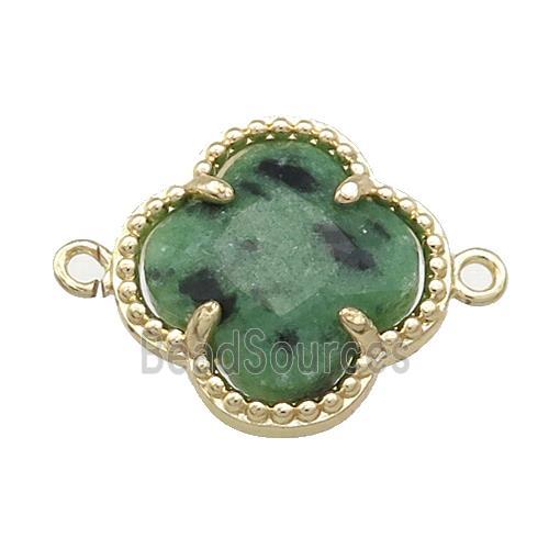 Green Zoisite Clover Connector Gold Plated