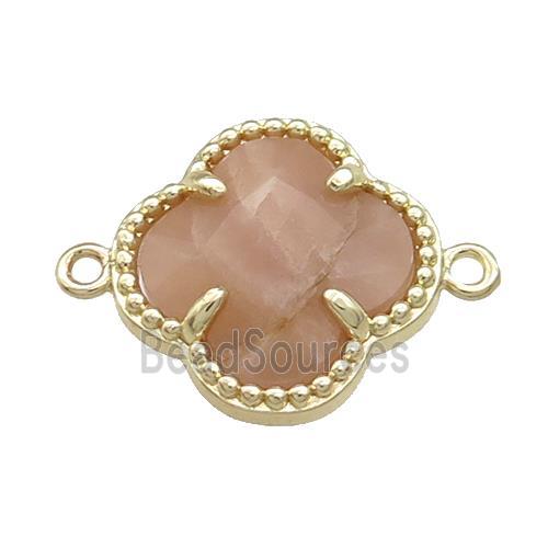 Peach Sunstone Clover Connector Gold Plated