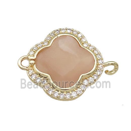 Peach Sunstone Clover Connector Pave Zircon Gold Plated