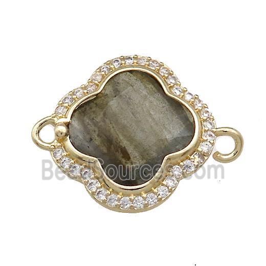 Labradorite Clover Connector Pave Zircon Gold Plated