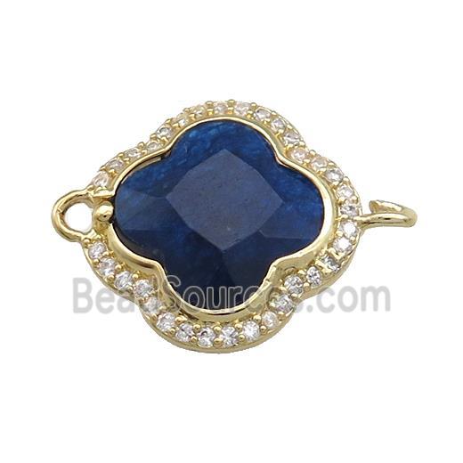 Jade Clover Connector Pave Zircon Darkblue Dye Gold Plated