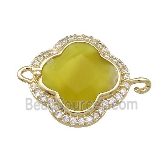 Lemon Jade Clover Connector Pave Zircon Olive Gold Plated