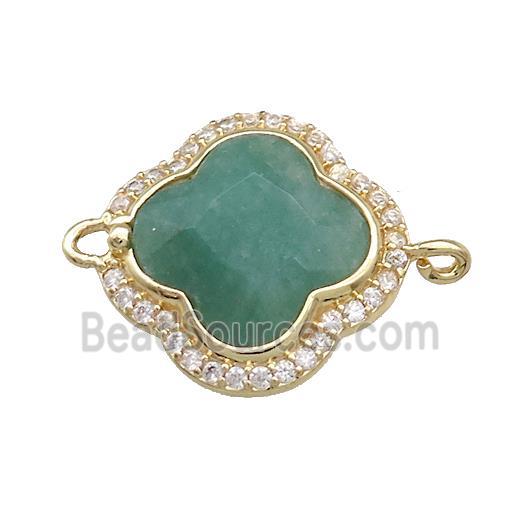 Jade Clover Connector Pave Zircon Green Dye Gold Plated