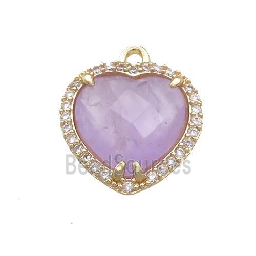 Purple Chalcedony Heart Pendant Pave Zircon Gold Plated