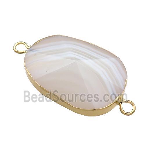 Blue Lace Agate Oval Connector Pointed Gold Plated