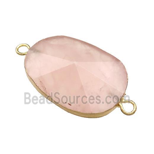 Pink Rose Quartz Oval Connector Pointed Gold Plated